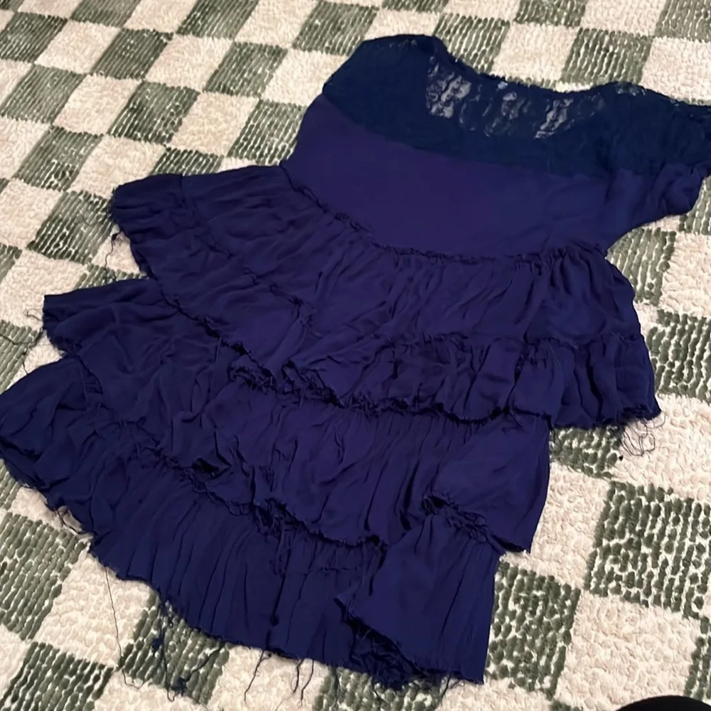 Free People MINI DRESS TOP TUNIC SHIRT Sunbeams Navy Blue